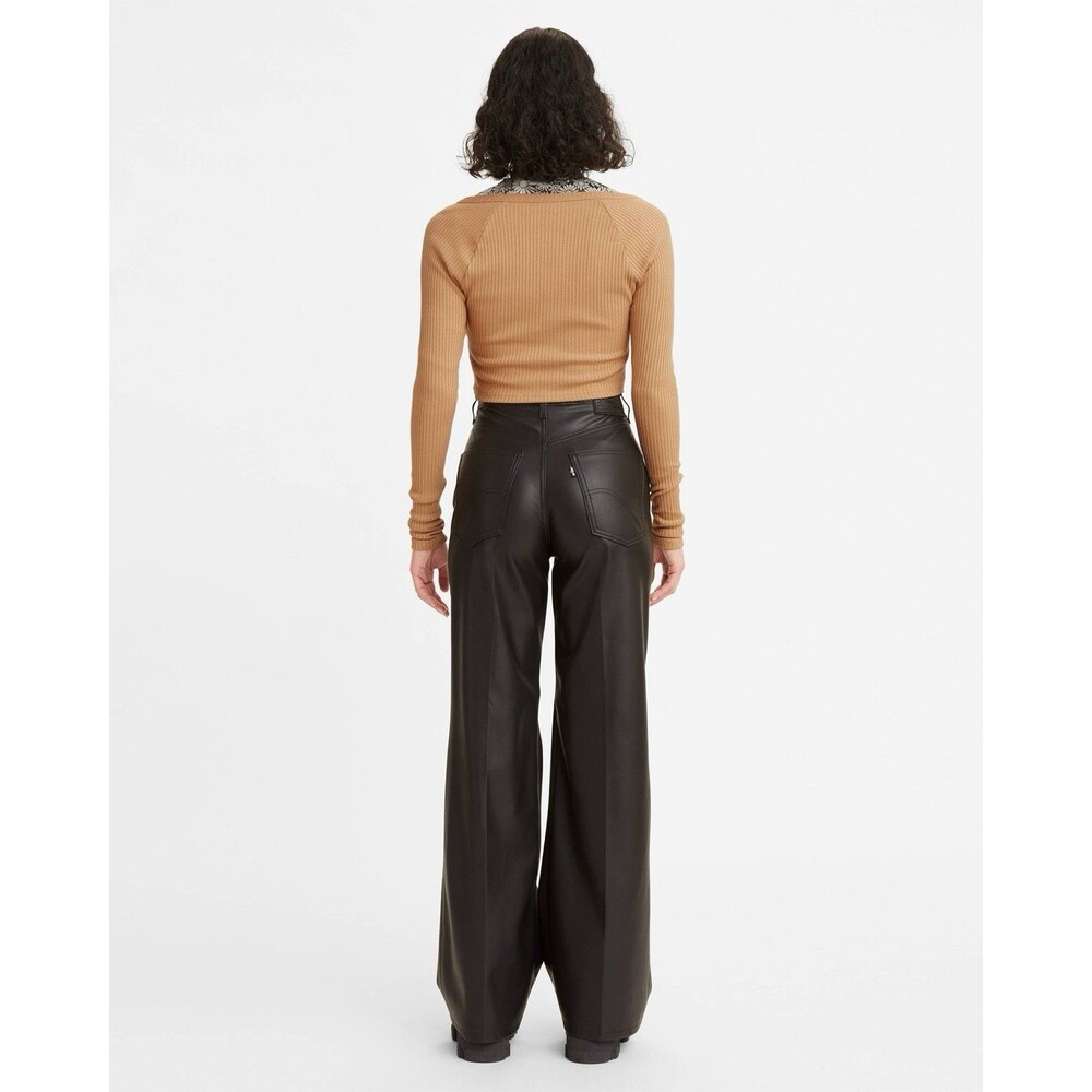 Levi's Womens 70s High Flare Faux Leather Pants 27 Black Retro Edgy Capsule Chic